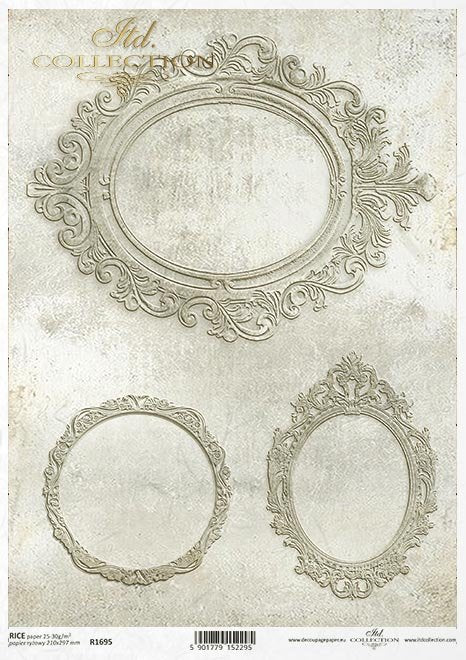 oval and round frames on greenish gray  ITD Collection Rice Paper