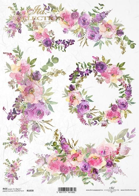 Pink and purple floral bunches. ITD Collection high-quality European Decoupage Paper