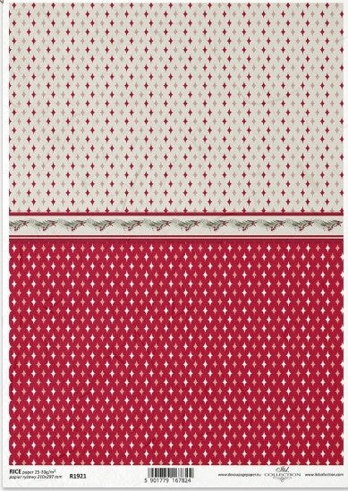 Patterned decoupage paper with red and white design on a white background