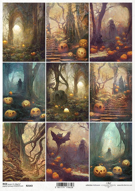 Spooky forest and pumpkins, bats, ghouls. Beautiful European ITD Collection Decoupage Paper is of Exquisite Quality for Decoupage Art