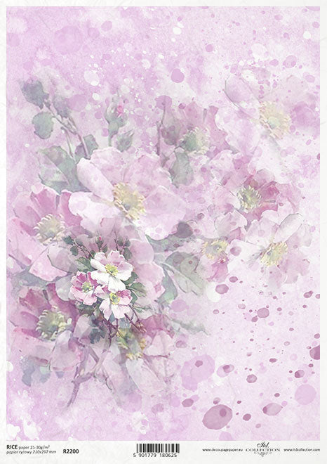 Pink and white blossoms on pink background. Beautiful European ITD Collection Decoupage Paper is of Exquisite Quality for Decoupage Art