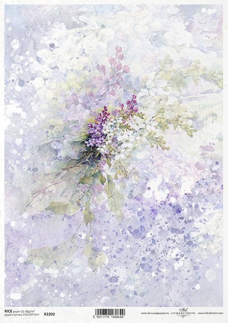 White and lavender flowers on lavender background. Beautiful European ITD Collection Decoupage Paper is of Exquisite Quality for Decoupage Art