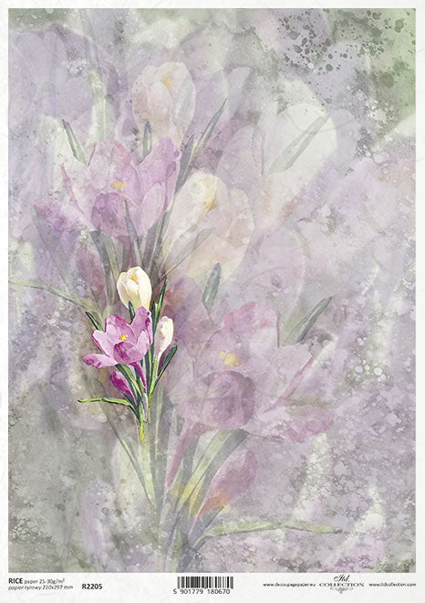 Pink and white blossoms on lavender background. Beautiful European ITD Collection Decoupage Paper is of Exquisite Quality for Decoupage Art