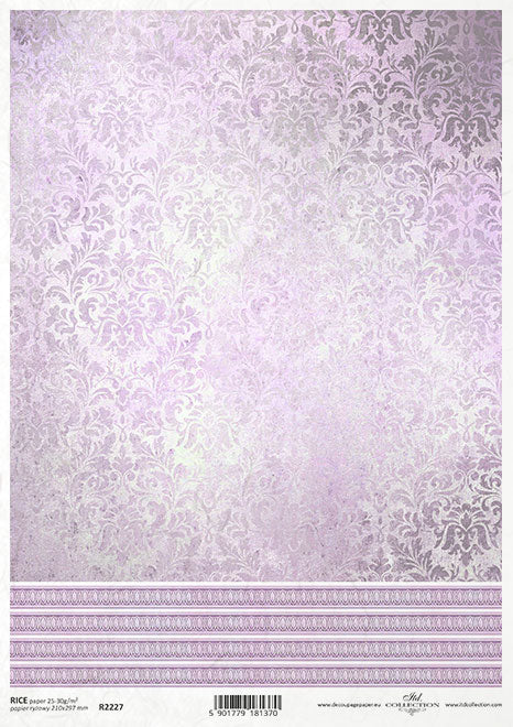 Rose lavender damask. Beautiful European ITD Collection Decoupage Paper is of Exquisite Quality for Decoupage Art