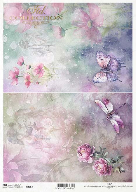ITD Collection Lavender Hues Floral high-quality European Decoupage Paper is perfect for your crafting needs.  Rice Paper is great for Card Making, Scrapbooking