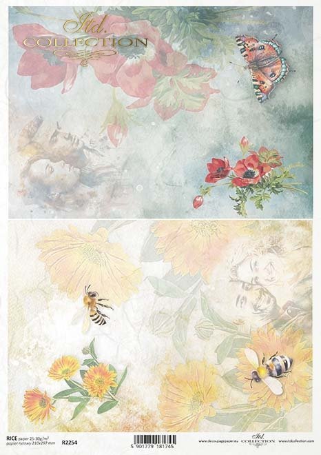 ITD Collection Bees and Butterfly Floral high-quality European Decoupage Paper is perfect for your crafting needs. Rice Paper is great for Card Making, Scrapbooking