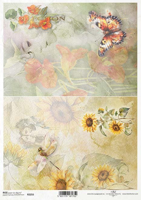 ITD Collection Sunflowers and Monarch Floral high-quality European Decoupage Paper is perfect for your crafting needs.  Rice Paper is great for Card Making, Scrapbooking