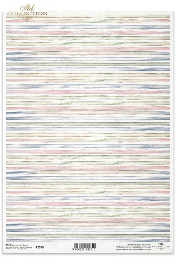 pink blue green and yellow stripes on white background. ITD Collection rice paper for decoupage.