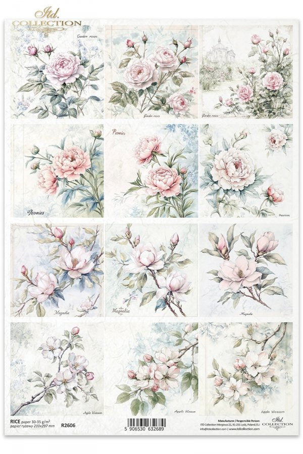 branches of pink flowers on background. ITD Collection rice paper for decoupage.