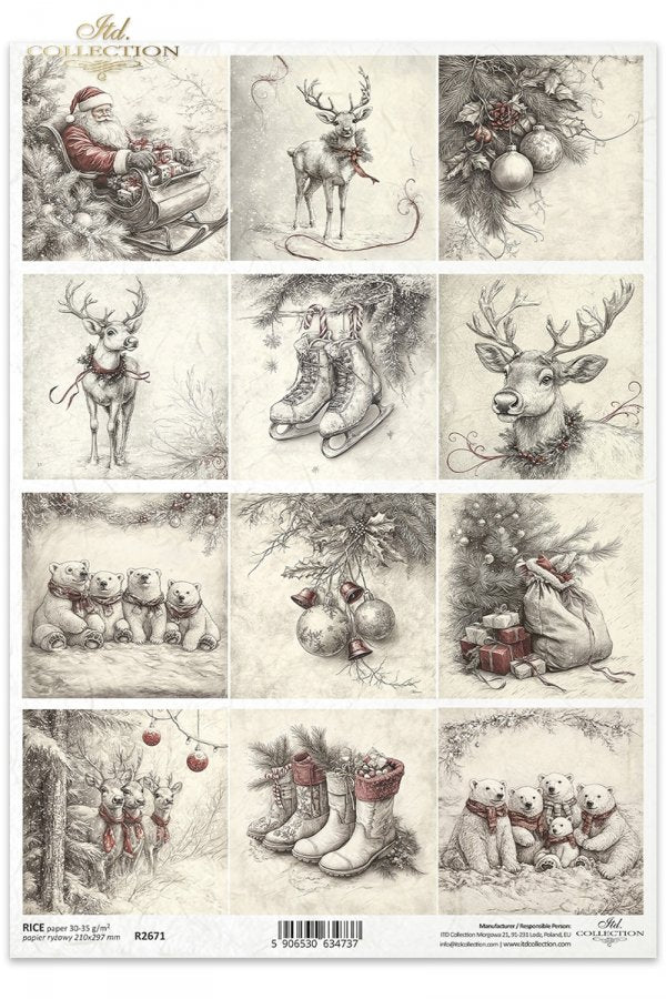 Collection of Christmas-themed illustrations featuring Santa, reindeer, and other festive elements on a white background.