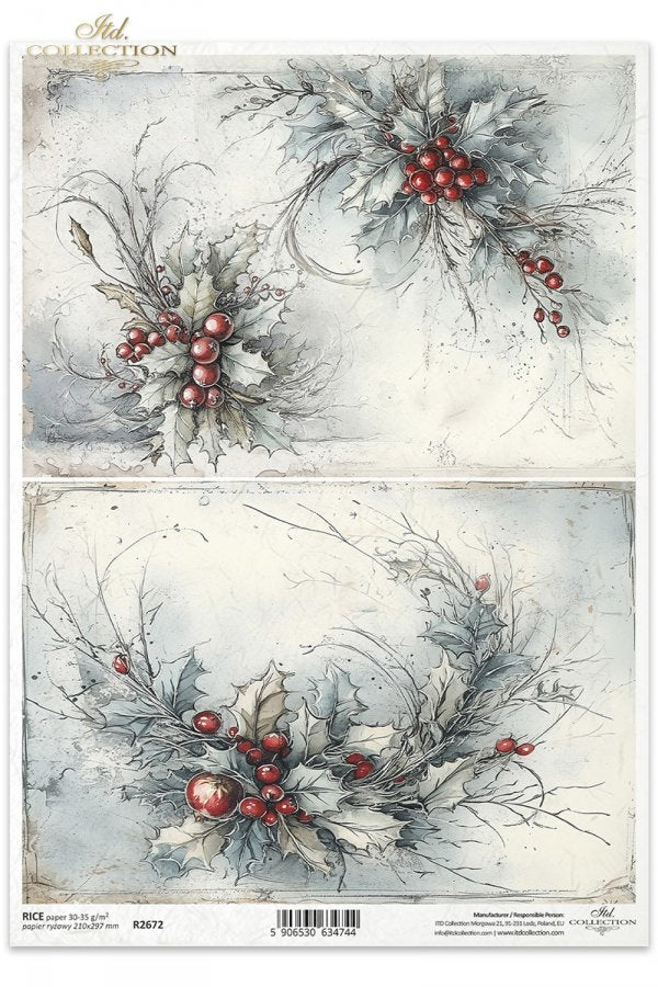 Decorative paper sheet with holly berry design and 'Istik Collection' branding.