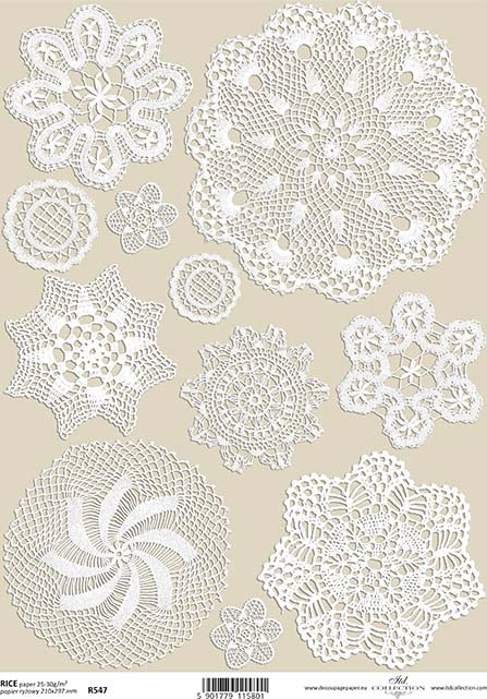 White lace doily pattern. Beautiful European ITD Collection Decoupage Paper is of Exquisite Quality for Decoupage Art