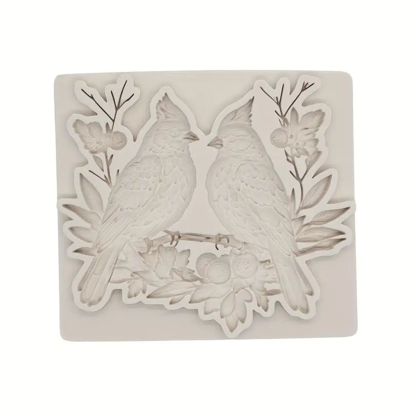 Silicone Craft Accent Mold. Two Cardinals perched on branch with berries