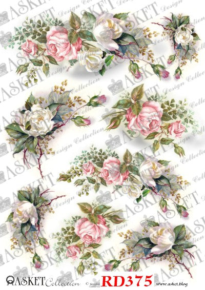 White and pink roses with green leaves by Asket collection