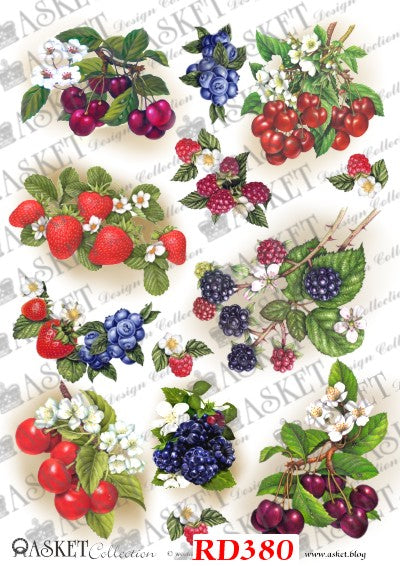 bunches of strawberries, blue berries, cherries and raspberries by Asket collection