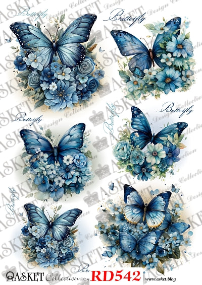 Blue butterflies with assorted blue flowers by Asket collection