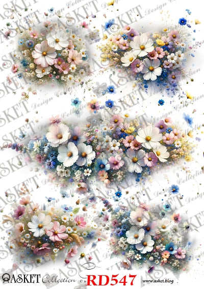 Bunches of white blue pink and purple flowers by Asket collection