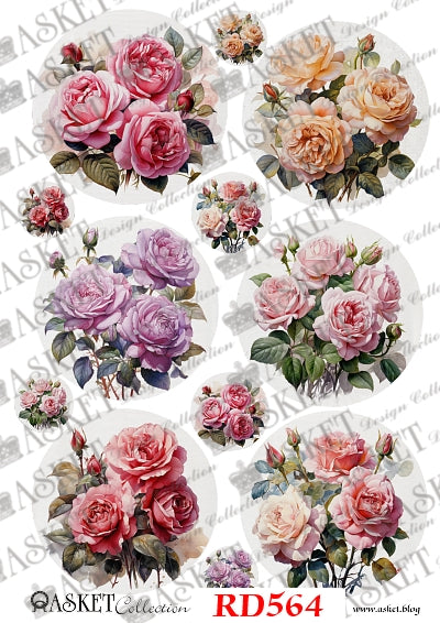 Circles of pink purple and yellow roses by Asket collection