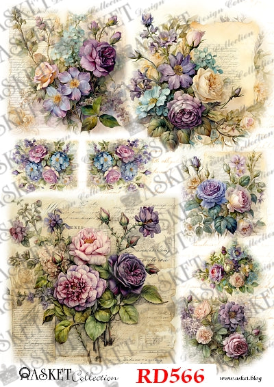  Bouquets of purple blue and cream flowers by Asket collection