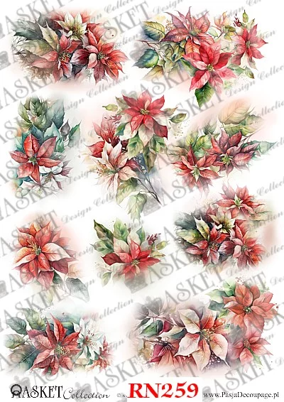 Red and pink poinsettias with greenery