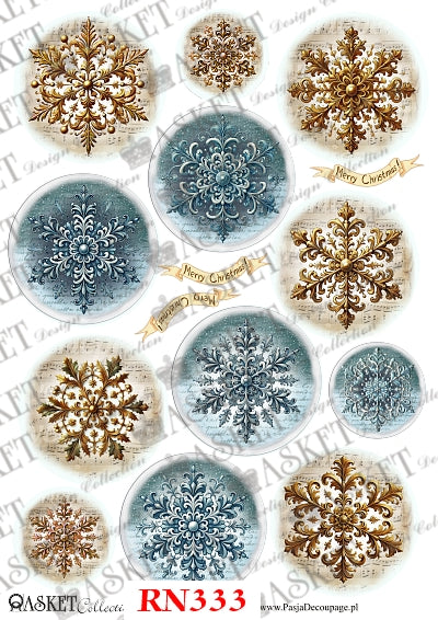 Blue and gold ornate snowflakes by Asket collection