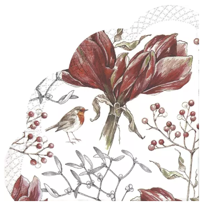 Red Amaryllis on white Decoupage Napkins