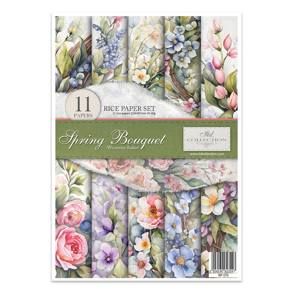 Spring Bouquet A4 Rice Paper Set by ITD Collection. Eleven papers matched in theme and color.