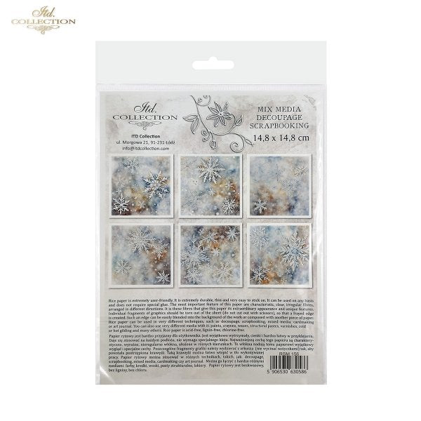 Snowflakes on blue and brown background in coordinated Mini Rice Paper Sets by ITD Collection