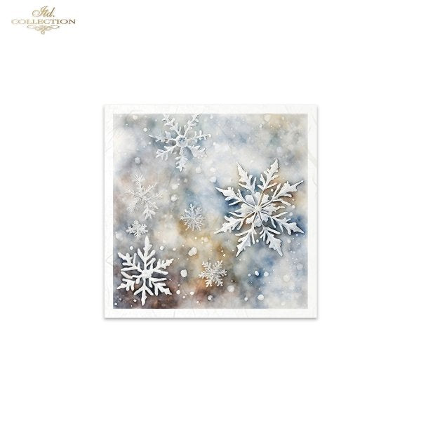 Snowflakes on blue and brown background in coordinated Mini Rice Paper Sets by ITD Collection