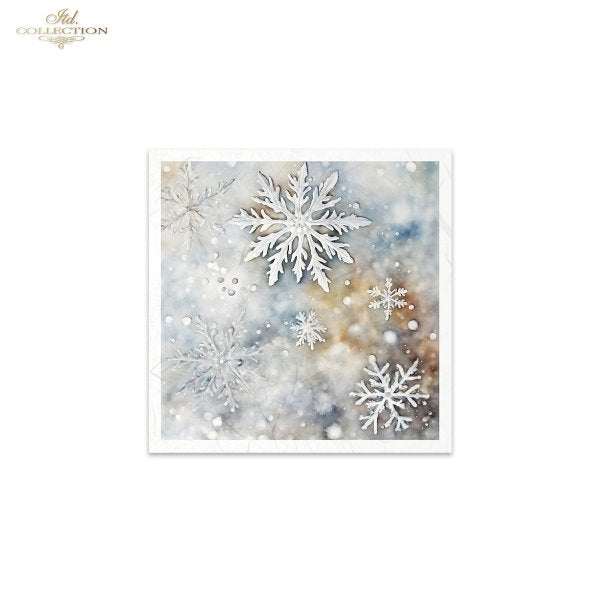 Snowflakes on blue and brown background in coordinated Mini Rice Paper Sets by ITD Collection