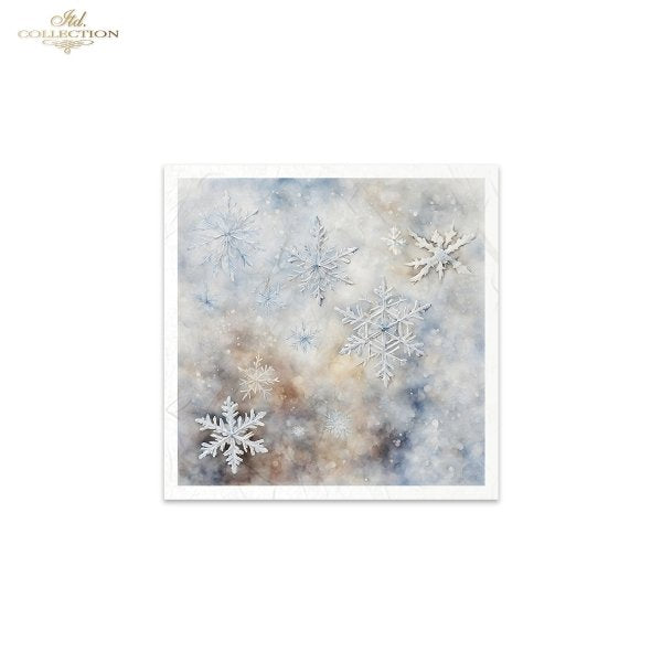 Snowflakes on blue and brown background in coordinated Mini Rice Paper Sets by ITD Collection