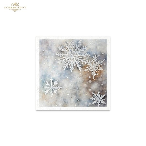 Snowflakes on blue and brown background in coordinated Mini Rice Paper Sets by ITD Collection