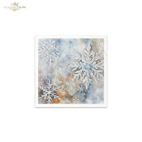 Snowflakes on blue and brown background in coordinated Mini Rice Paper Sets by ITD Collection