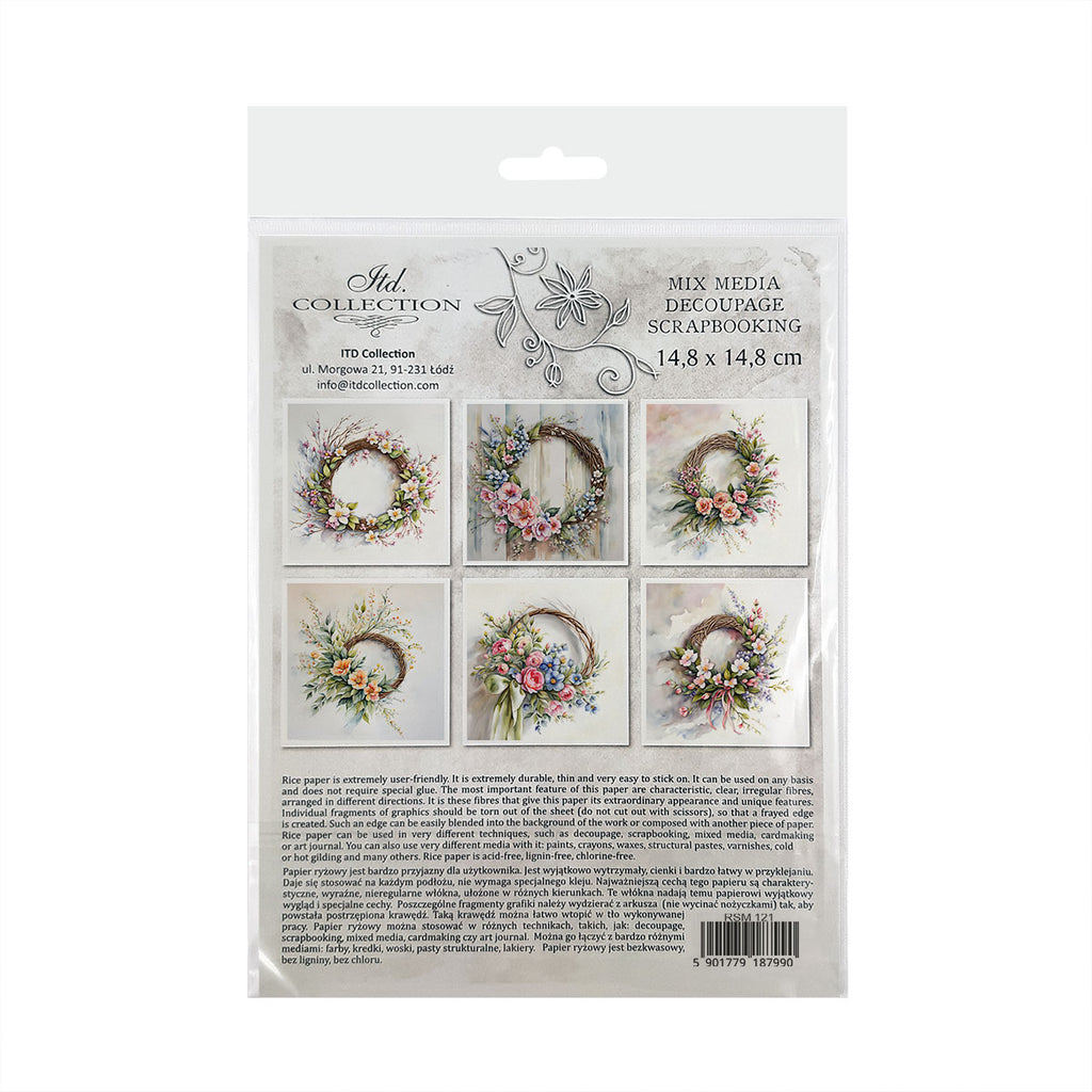 Floral wreaths in coordinated Mini Rice Paper Sets. Great for Card Making, Scrapbooking, Decoupage Art