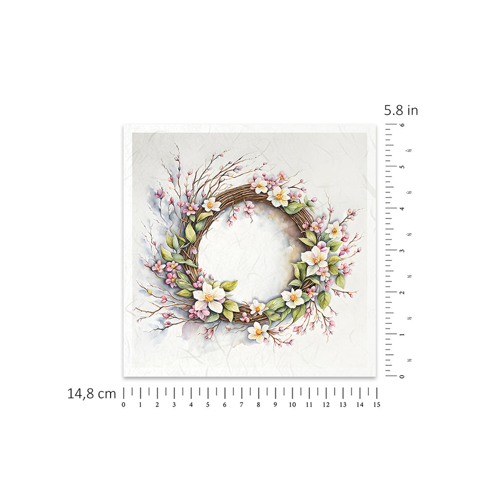 Floral wreaths in coordinated Mini Rice Paper Sets. Great for Card Making, Scrapbooking, Decoupage Art