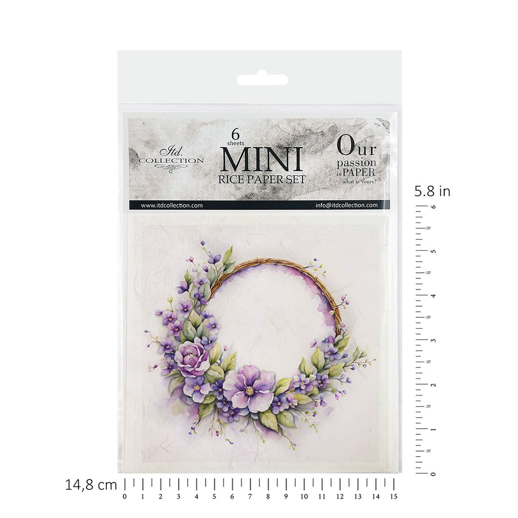 Floral wreaths in coordinated Mini Rice Paper Sets. Great for Card Making, Scrapbooking, Decoupage Art