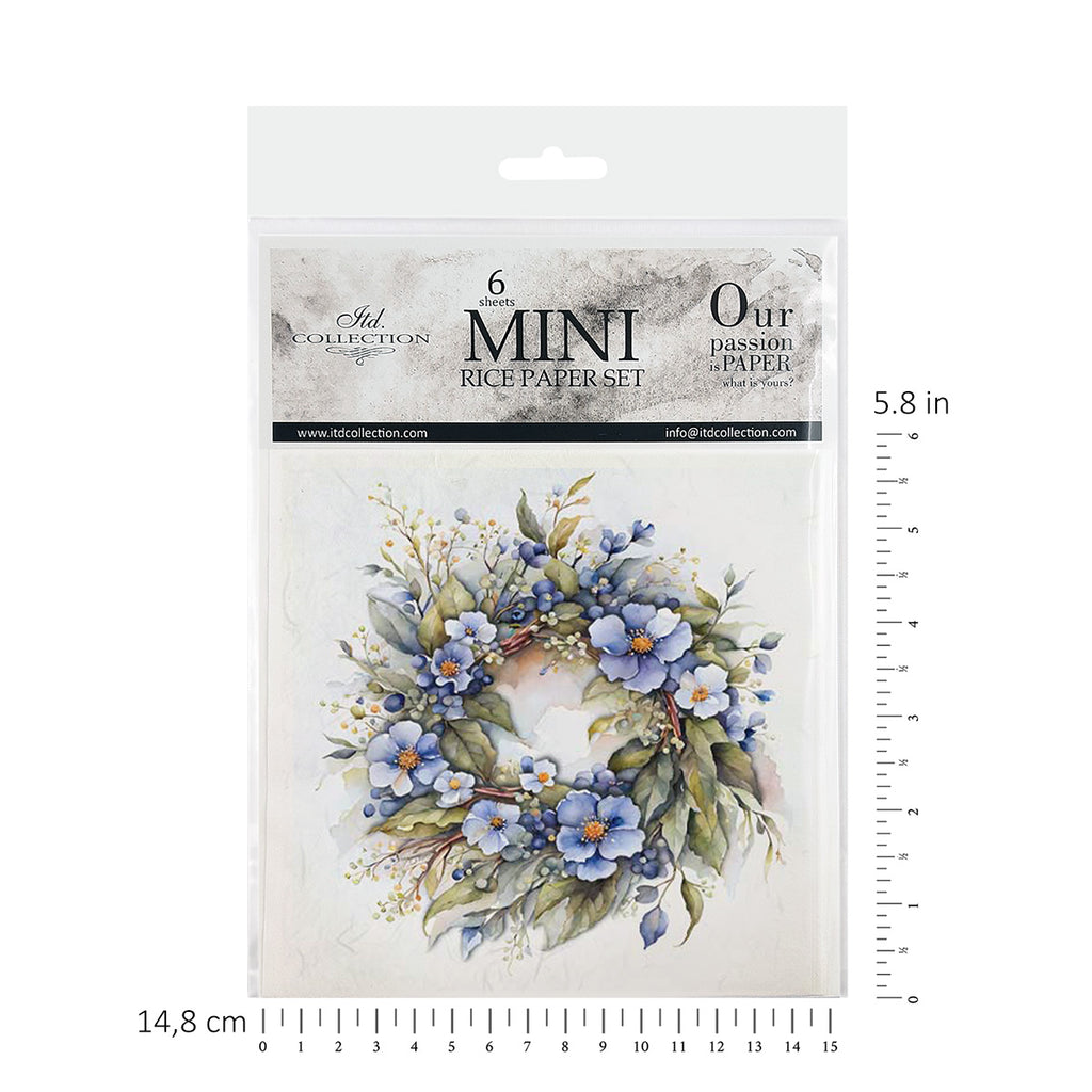 Floral wreaths in coordinated Mini Rice Paper Sets. Great for Card Making, Scrapbooking, Decoupage Art