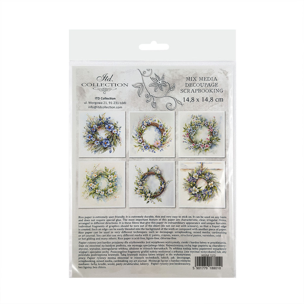 Floral wreaths in coordinated Mini Rice Paper Sets. Great for Card Making, Scrapbooking, Decoupage Art