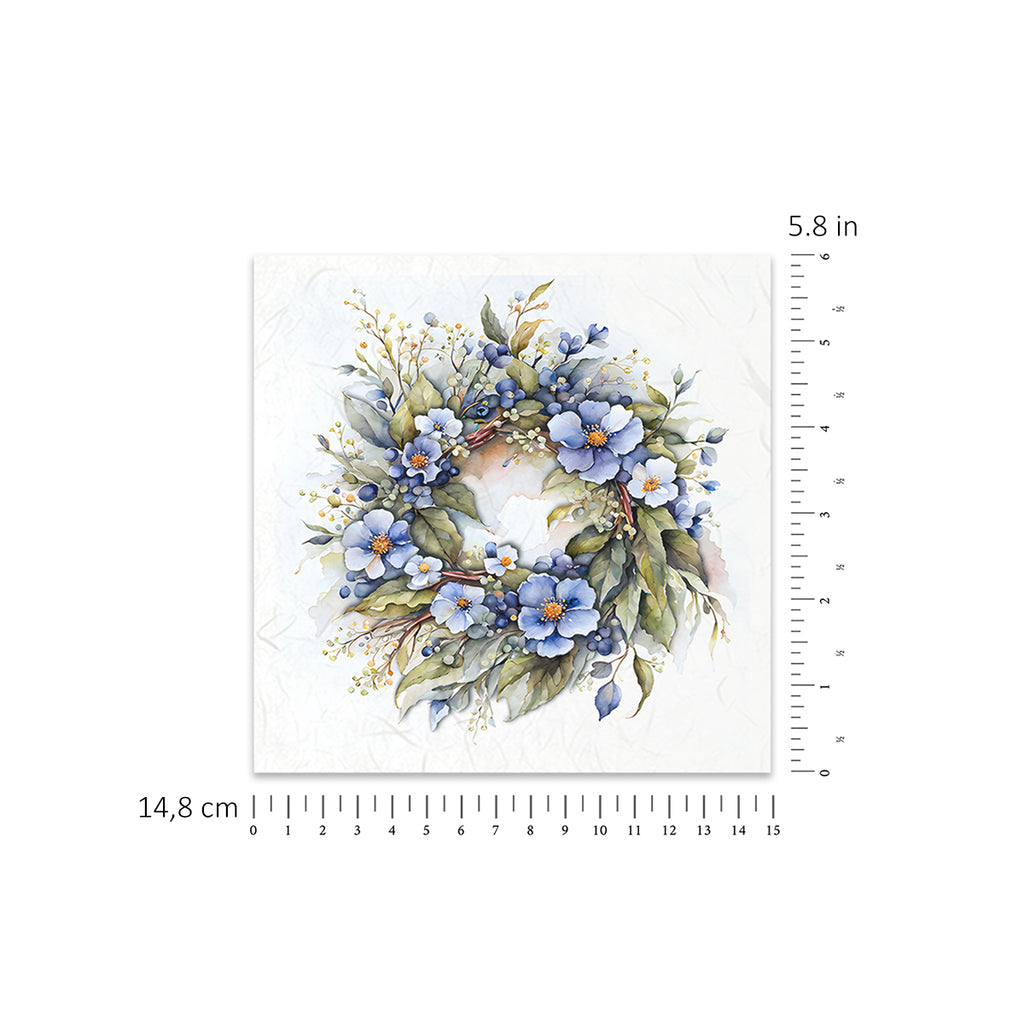 Floral wreaths in coordinated Mini Rice Paper Sets. Great for Card Making, Scrapbooking, Decoupage Art