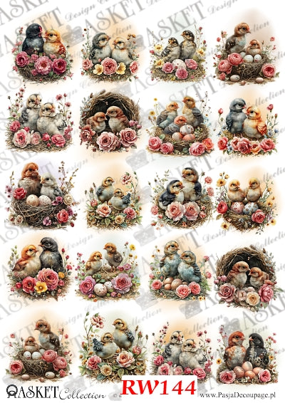 Grey white and yellow chicks with pink flowers by Asket collection