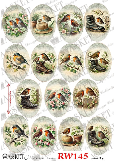 Robins perched on branches and brown boots by Asket collection