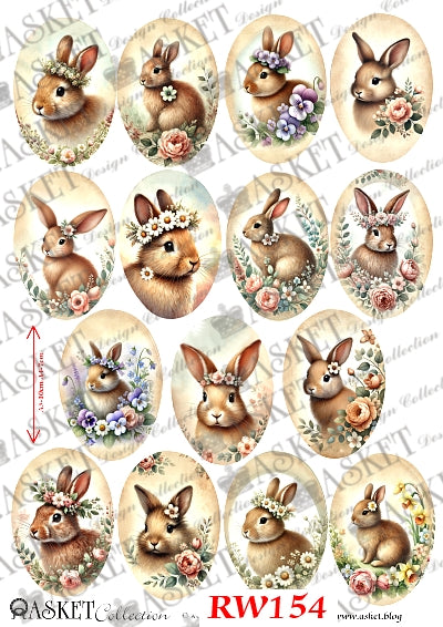 Brown bunnies with pink white and purple flower crowns by Asket collection