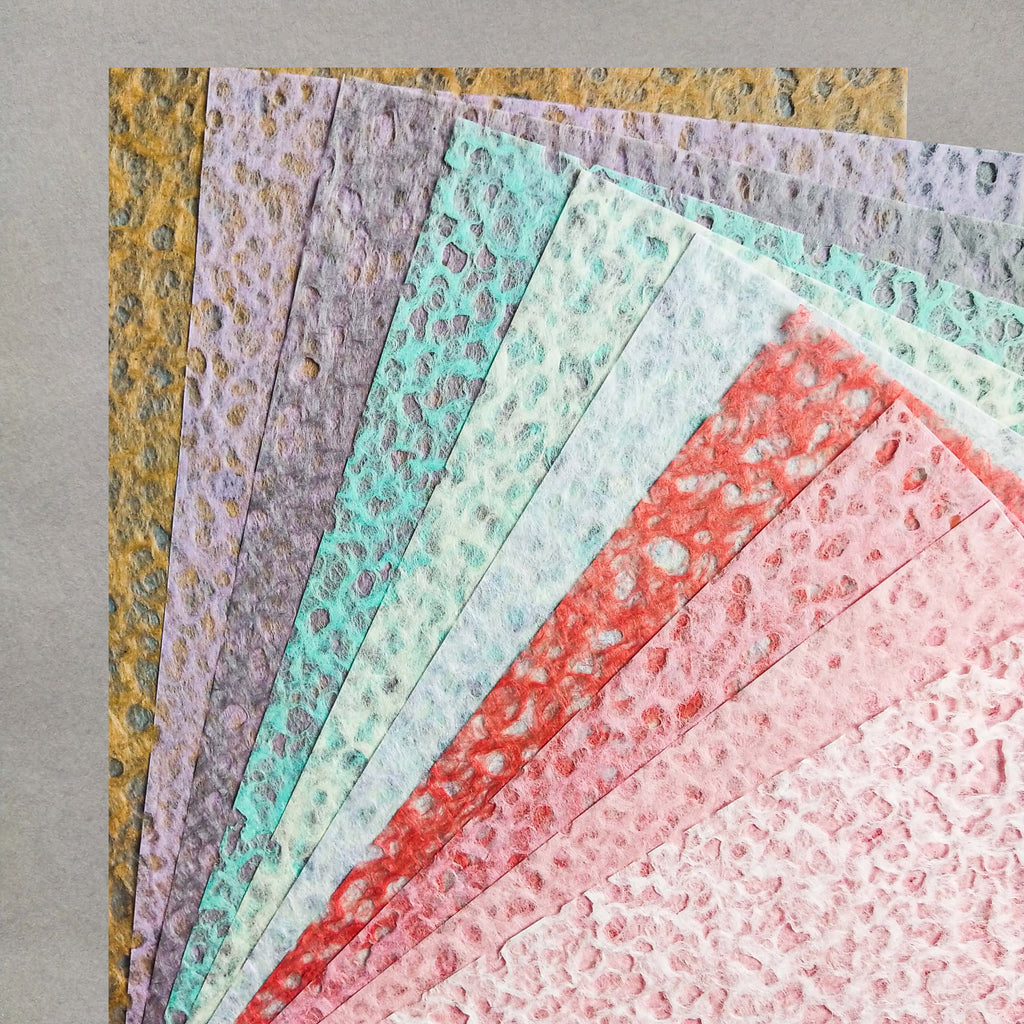 collection for pastel colored decoupage rice paper form KOZO in white, pink, yellow, blue and green.