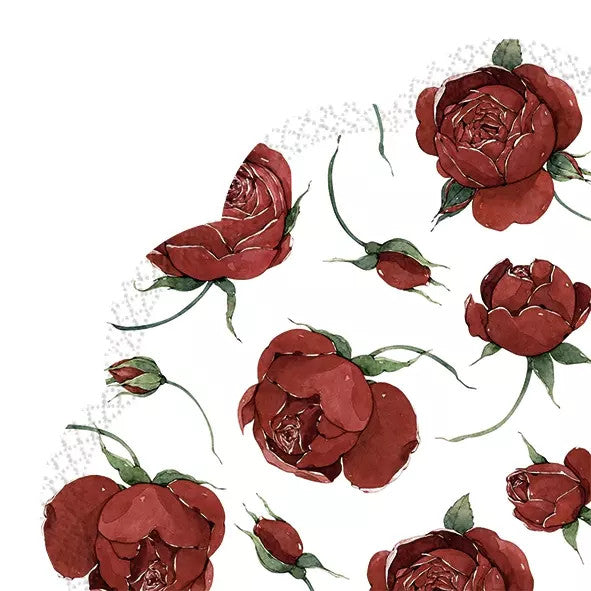 Large red roses Round paper napkin for decoupage.