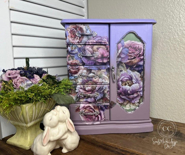 Purple pink and blue roses and peonies by Belles and Whistles Rub on Transfer Decal