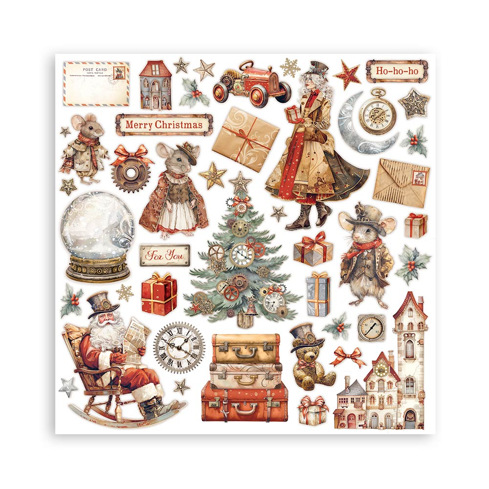 Gear Up For Christmas Stamperia Scrapbooking 12x12 Paper Set. These beautiful high quality papers by Stamperia are themed sets with coordinating designs