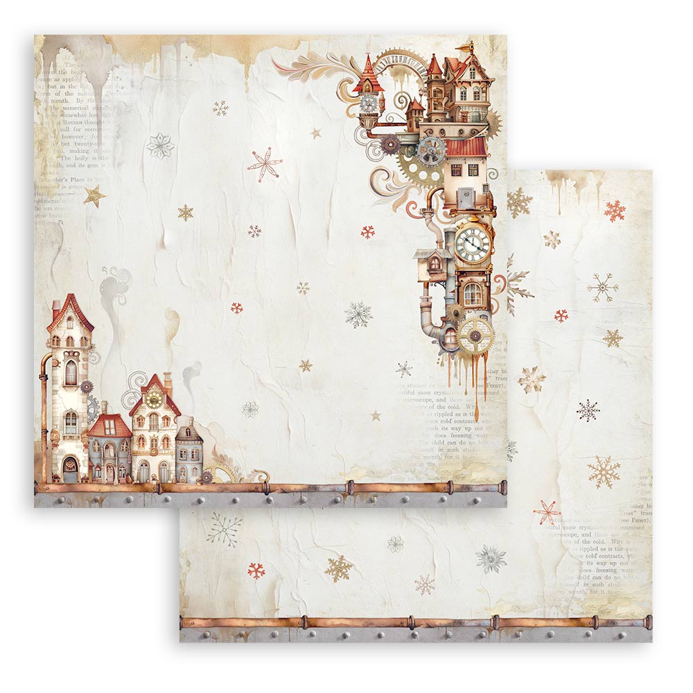 Gear Up For Christmas Stamperia Scrapbooking 12x12 Paper Set. These beautiful high quality papers by Stamperia are themed sets with coordinating designs