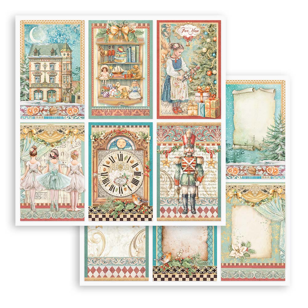 The Nutcracker Stamperia Scrapbooking 12x12 Paper Set. These beautiful high quality papers by Stamperia are themed sets with coordinating designs