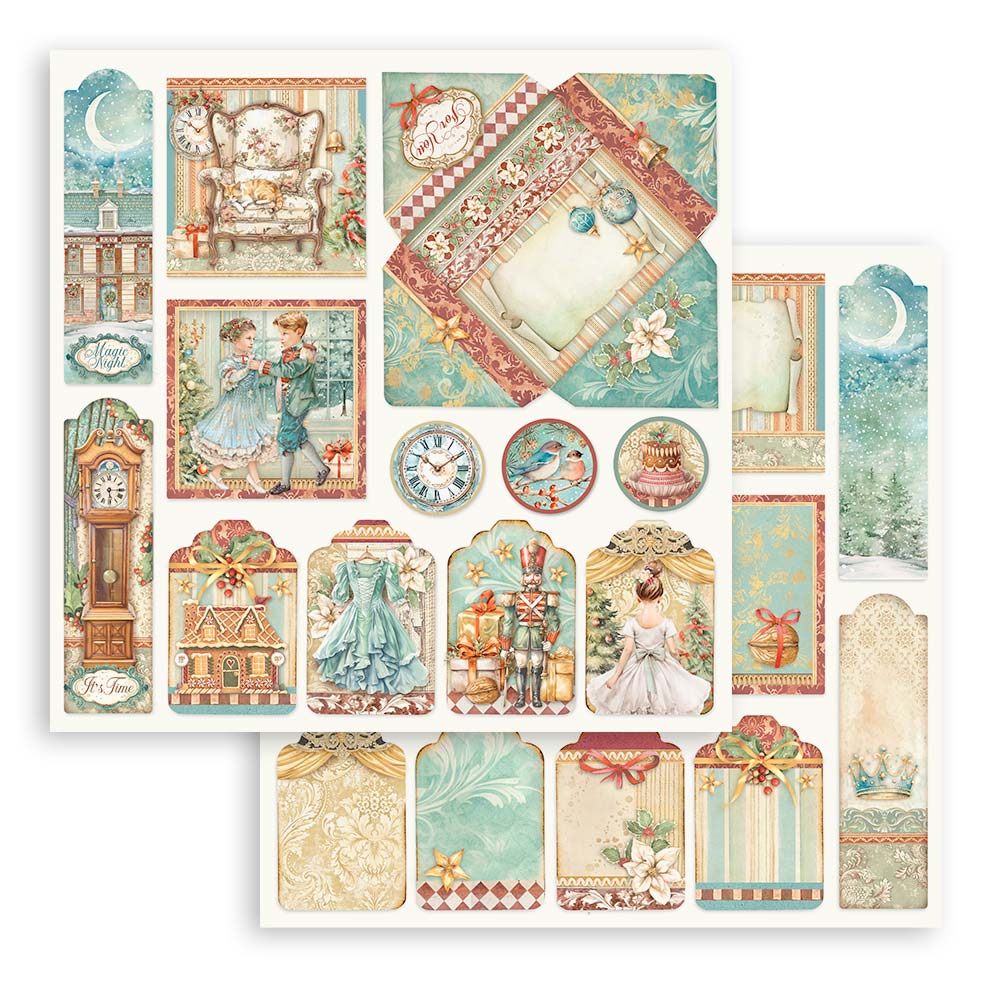 The Nutcracker Stamperia Scrapbooking 12x12 Paper Set. These beautiful high quality papers by Stamperia are themed sets with coordinating designs