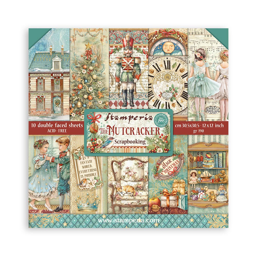 The Nutcracker Stamperia Scrapbooking 12x12 Paper Set. These beautiful high quality papers by Stamperia are themed sets with coordinating designs